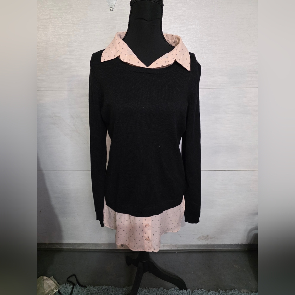 Adrianna Papell Black Sweater with Pink Accents